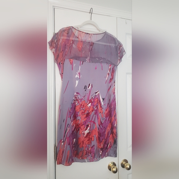 Elie Tahari Silk Dress Floral Lavender Orange Pink - Picture 4 of 7